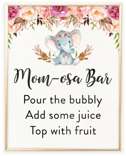 Elephant Baby Shower Mom-osa Bar Printable Sign - My Water Broke Baby Shower Game Printable