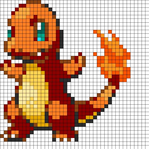Pokemon Charmander Fuse Bead Perler Pattern Perler - Charmander Pixel Art
