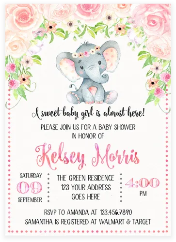 Elephant Baby Shower Png - Floral Elephant Baby Shower Invitations