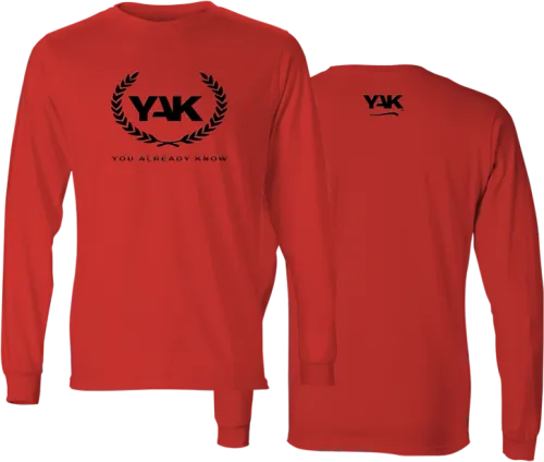Yak Stylish Long Sleeve T Shirt 2 Red Front Back - Long Sleeve Red T Shirt Front Back