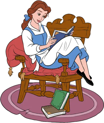 Belle Holding Book Belle Reading Book In Chair - Disney Belle Reading A Book