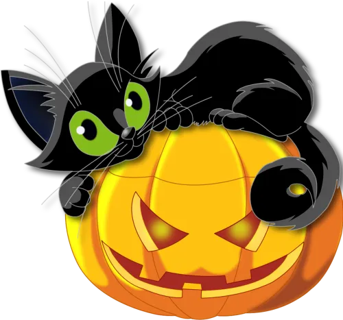 Large Transparent Halloween Pumpkin With Black Cat - Halloween Cat And Pumpkin