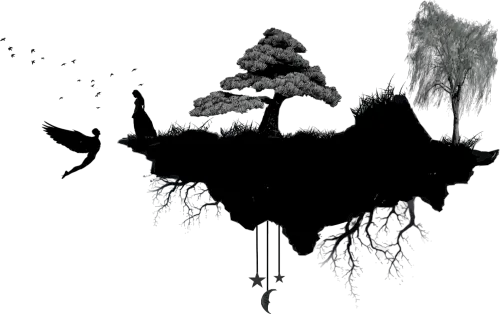 Tree Roots Silhouette Png -floating Big Image Ⓒ - Floating Island Silhouette