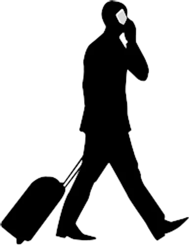 Silhouette Of A Businessman Pulling Luggage While Talking - Silhouette Of Person With Luggage