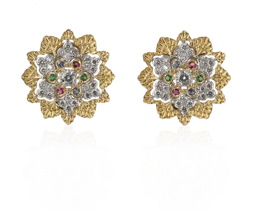 Buccellati - Earrings - Button Earrings - Earrings - Gold Diamond Earrings Flowers