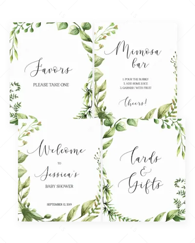 Watercolor Green Leaves Baby Shower Decorations Printable - Free Printable Welcome To Baby Shower Sign