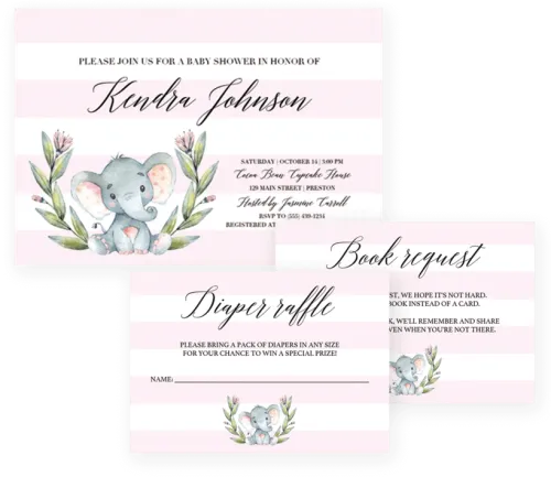 Pink And White Striped Baby Shower Invitation Templates - Elephant Baby Shower Invitation Templates Free