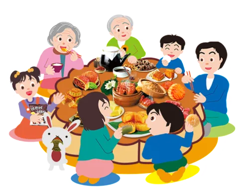 Hand Painted Flat Cartoon Family Reunion Png - Mid Autumn Festival Family Reunion