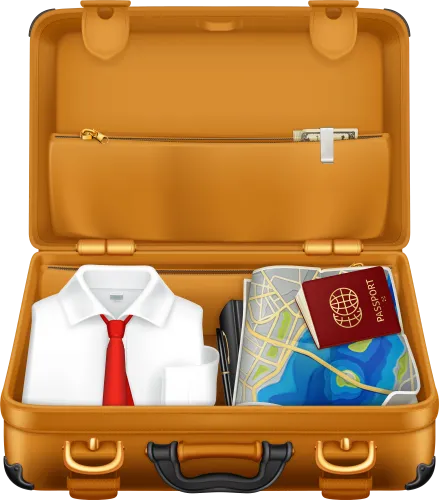 Brown Suitcase With Clothes And Passport Png Clipart - Open Suitcase Clipart