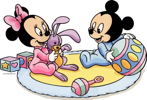 Baby Mickey Baby Minnie Ball Bunny Toy Clipart Png - Baby Mickey And Minnie Coloring Pages