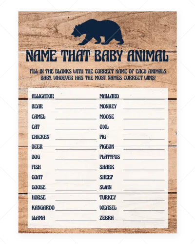 Name That Baby Animal Game For Rustic Baby Shower Printable - Free Printable Name The Baby Animal Game