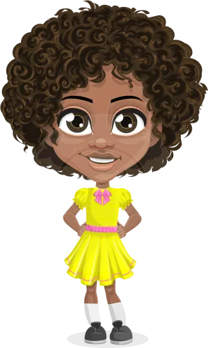 Cute Curly African American Girl Cartoon Vector Character - African American Child Cartoon