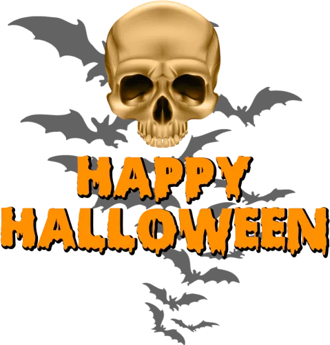 Happy Halloween Skull And Bats - Transparent Halloween Clipart