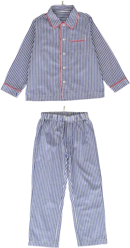 Blue And White Striped Pyjama With Red Piping - Blauw Wit Gestreepte Pyjama