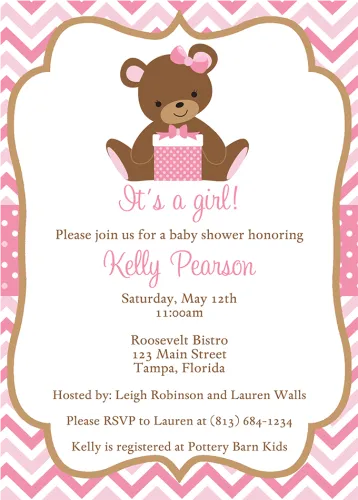 Chevron Teddy Bear Pink Baby Shower Invitation - Teddy Bear Baby Shower Invitations