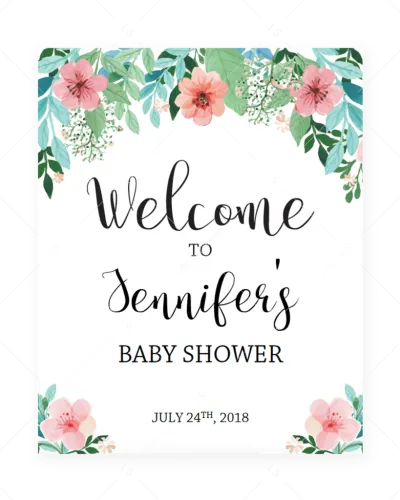 Floral Shower Welcome Sign Printable By Littlesizzle - Printable Baby Shower Predictions