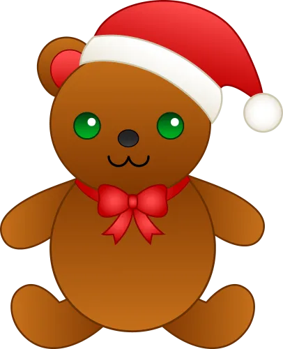 Christmas Teddy Bear With Santa Hat Free Clip Art Png - Christmas Teddy Bear Cartoon